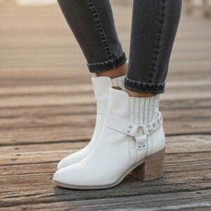 White Ankle Boots with Buckle Detail